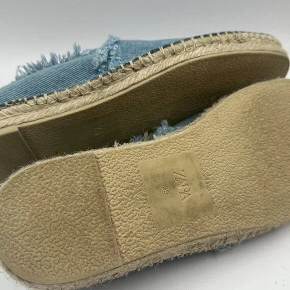 ZARA SIZE 29 DENIM JEAN ESPADRILLES RAW EDGE FLAT SLIP-ON SHOES WOMEN SANDALS - Picture 6 of 8